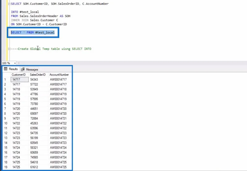 Jadual Dan Pandangan SQL Temp Untuk Pengguna LuckyTemplates