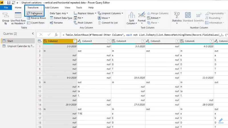 Mengubah Tata Letak Jenis Kalendar Menjadi Format Jadual Dalam LuckyTemplates Menggunakan Editor Pertanyaan