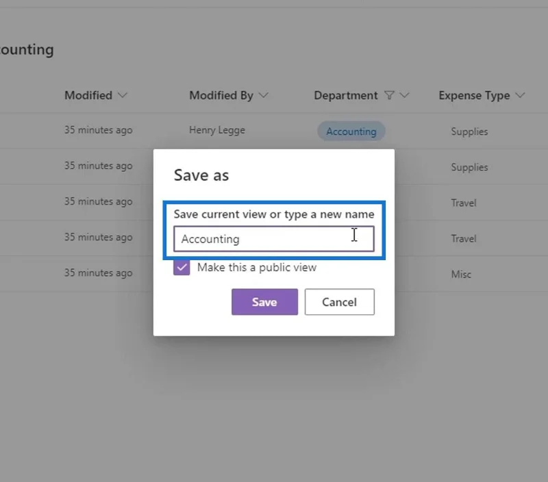 มุมมอง MS SharePoint |  การสร้างและการบันทึก