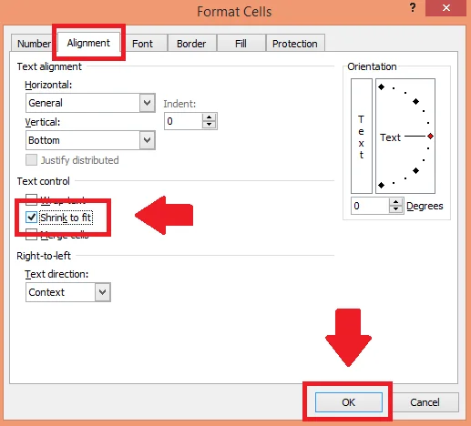 Excel'de hizalama ayarları