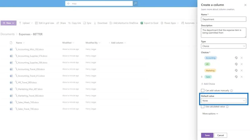 Hinzufügen von Metadaten in SharePoint mithilfe von Spalten