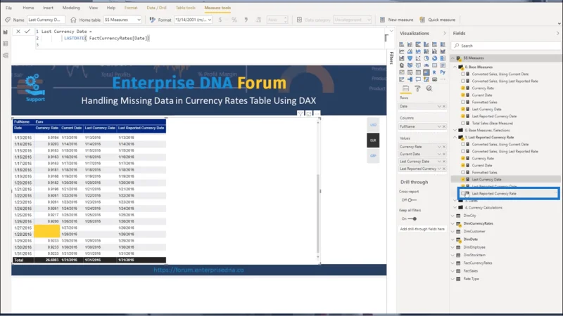 Jadual Kadar Mata Wang – Perakaunan Untuk Data Yang Hilang Dengan DAX