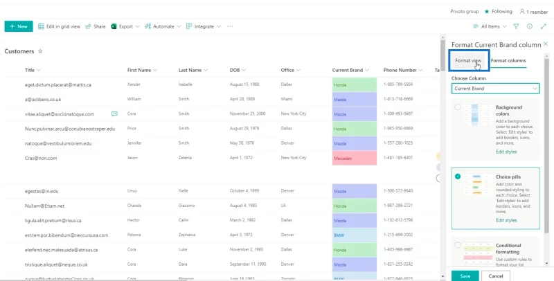 Panduan Pemformatan Senarai SharePoint