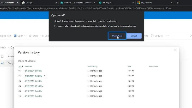 Versionierung in der SharePoint-Dokumentbibliothek