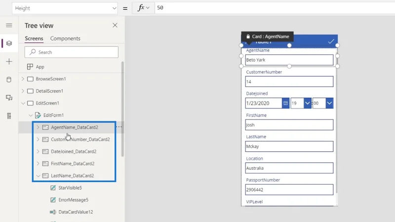 Skrin PowerApps: Mengedit Dan Mengemas kini