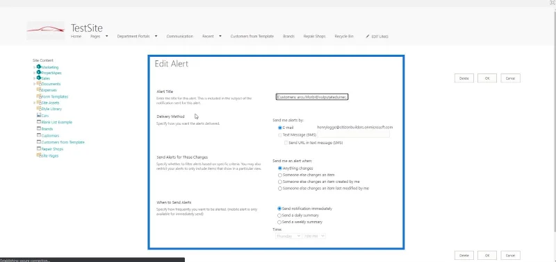 การตั้งค่าการแจ้งเตือนรายการ SharePoint