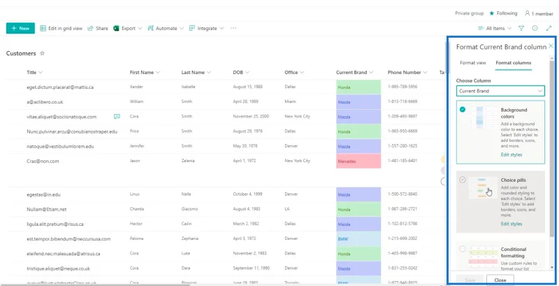 Panduan Pemformatan Senarai SharePoint
