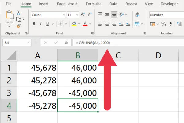 วิธีปัดเศษเป็นพันที่ใกล้ที่สุดใน Excel