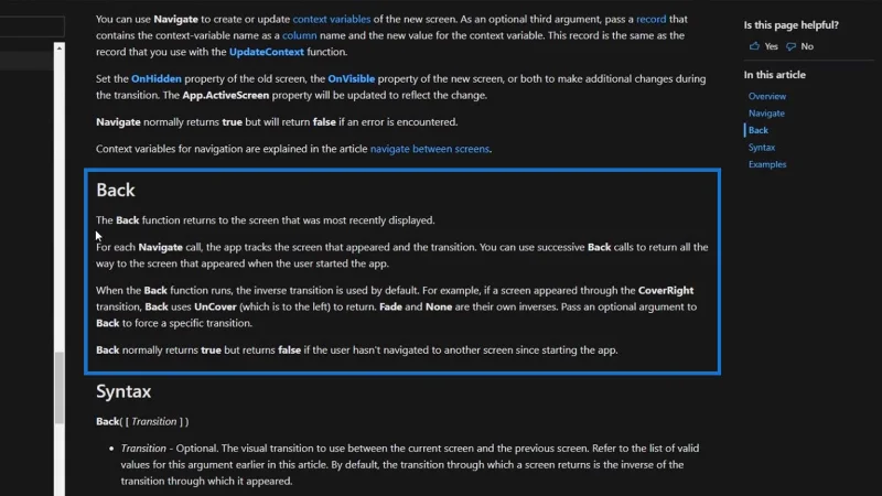 Gambaran Keseluruhan Konteks Navigasi PowerApps