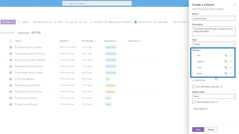 Hinzufügen von Metadaten in SharePoint mithilfe von Spalten
