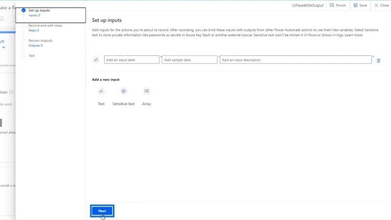 Output Aliran UI Dalam Automate Kuasa