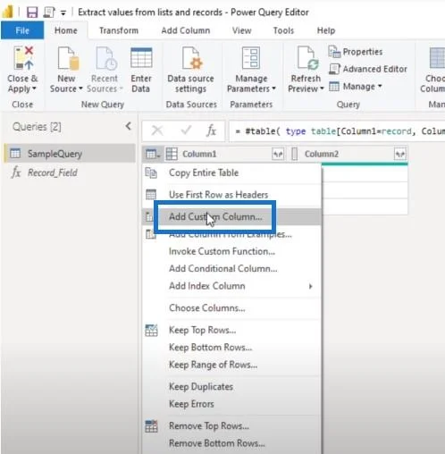 Ekstrak Nilai Daripada Rekod Dan Senarai Dalam Power Query