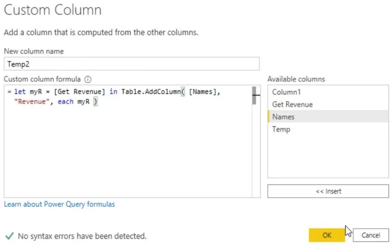 Ungkapan Bersarang: Persekitaran Power Query