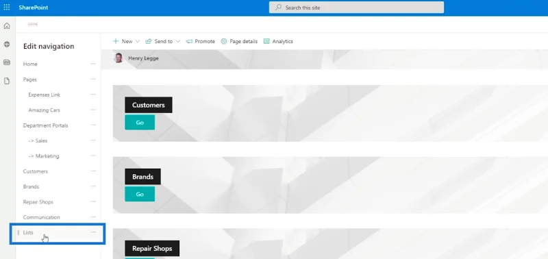 Menambah Navigasi Senarai SharePoint
