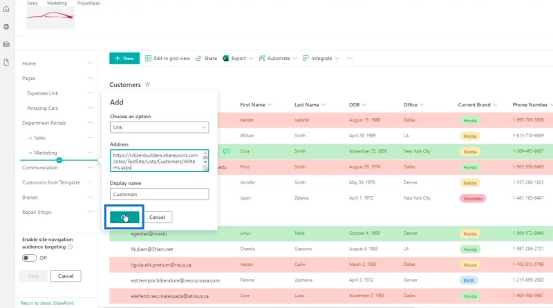 Menambah Navigasi Senarai SharePoint