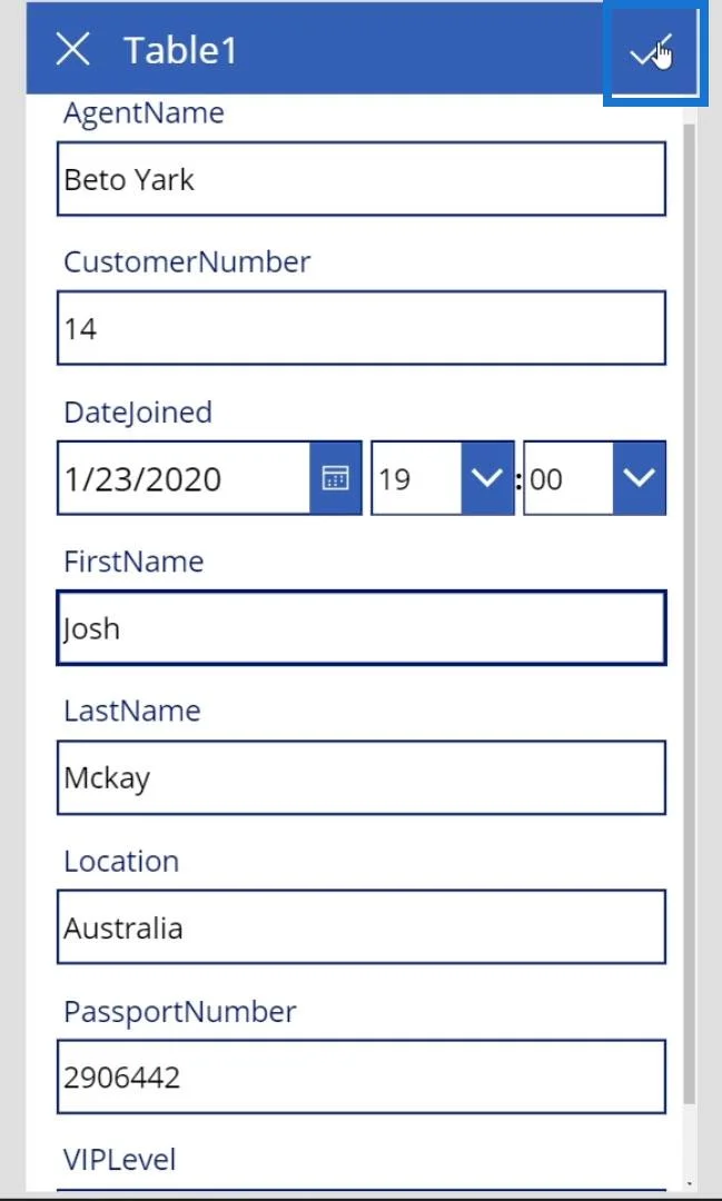 Skrin PowerApps: Mengedit Dan Mengemas kini