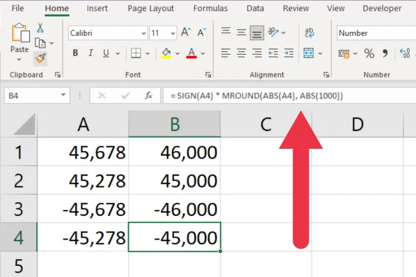 วิธีปัดเศษเป็นพันที่ใกล้ที่สุดใน Excel
