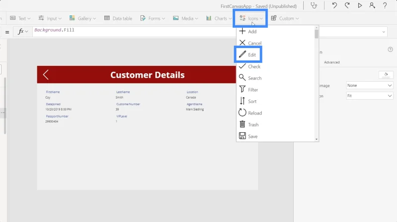 Skrin Butiran MS Power Apps Dan Skrin Borang