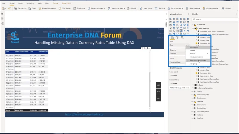 Jadual Kadar Mata Wang – Perakaunan Untuk Data Yang Hilang Dengan DAX