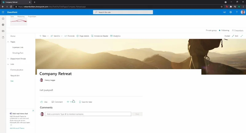 Platform SharePoint: Ciri Rangkaian Sosial